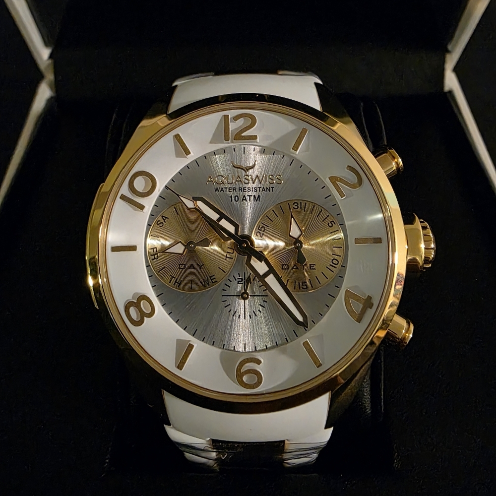 Aquaswiss White And Gold Watch - 10 ATM Water Resistant